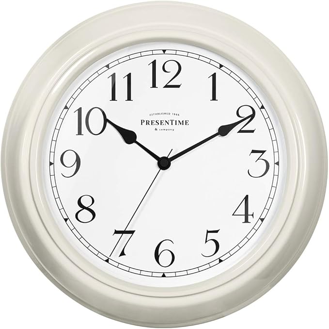Presentime & Co Chic Home Collection 10" Molly Clock, Silent No Ticking, Cream White. Modern Decorative Wall Clock for Kitchen, Kid's Room, Bathroom, Bedroom, and Office