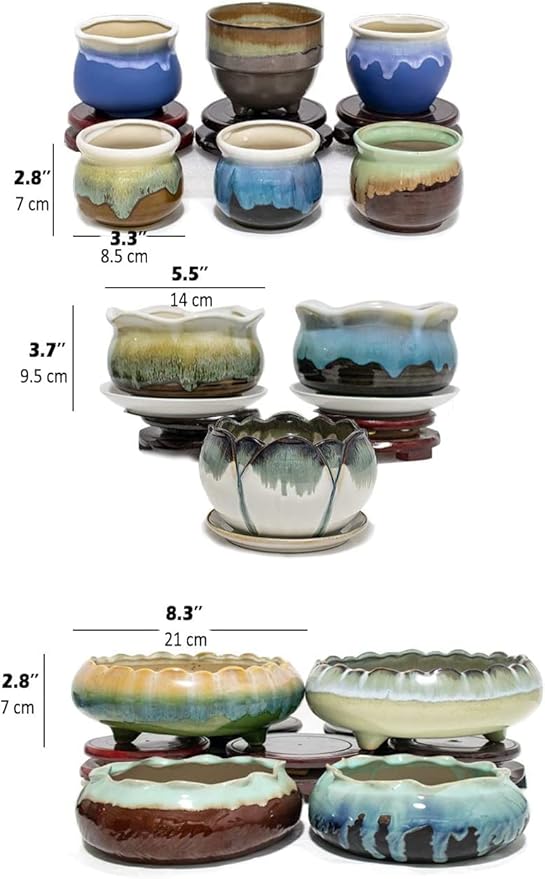 Dahlia 5.5'' Inch Rustic Drip Glazed Ceramic Planter/Succulent Pot/Plant Pot w. Saucer/Tray