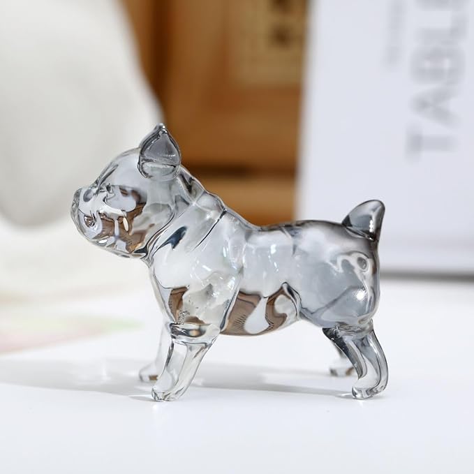 Crystal Glass Dog Figurine Glass Animal Decoration Standing Bulldog Paperweight Hand Blown Glass Art Animal Collectible Figurines Gift for Women