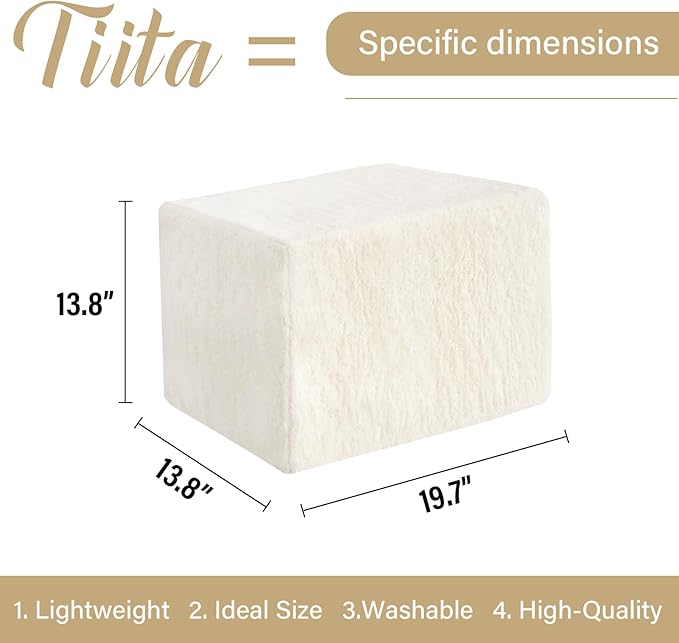 Tiita Square Stuffed Pouf Ottoman, Plush Poufs with Foam Chunk Filling, Foot Rest Stool for Living Room, Cream