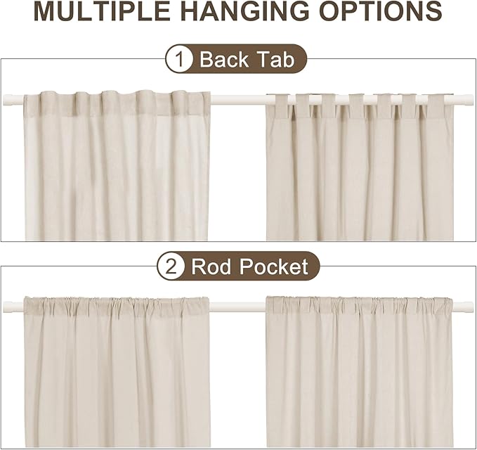 ASPMIZ Cotton Linen Farmhouse Curtains Boho Rustic Button Drapes, Linen Window Curtain Panels, Blue Stripe Country Curtains for Bedroom Living Room, Modern Rod Pocket Curtain 52 x 63 Inch, 2 Panels