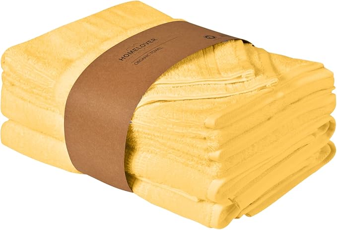 HOMELOVER 6 Piece Towel Set - 100% Organic Cotton, 2 Bath Towels, 2 Hand Towels, 2 Washcloths - 500 GSM, Hotel & Spa Quality, Soft, Quick Dry, Highly Absorbent Bathroom Essentials (Lemon Yellow)