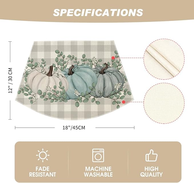 Artoid Mode Bule Buffalo Plaid Pumpkin Leaf Round Table Wedge Placemats Set of 4, Seasonal Fall Kitchen Dining Table Decoration for Indoor Party Home