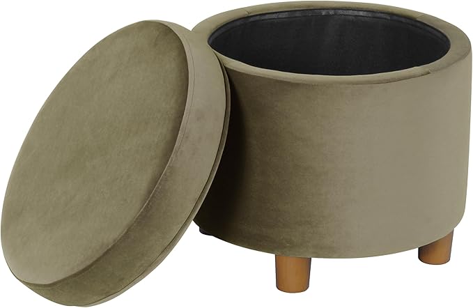 HomePop Home Decor | Upholstered Round Storage Ottoman | Ottoman with Storage for Living Room & Bedroom, Light Sage Green Velvet Large