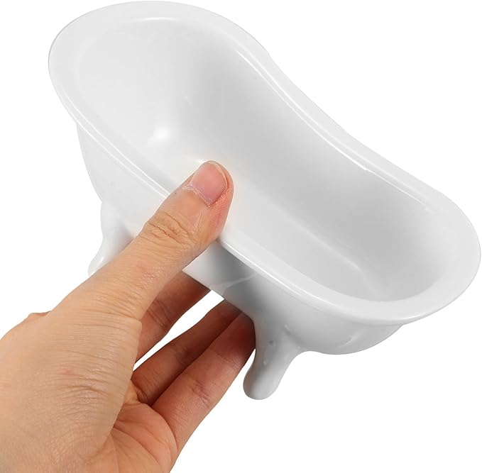VOSAREA Ceramic Mini Bathtub Soap Dish Clawfoot Bathroom Soap Dish Succulent Pot Bonsai Cactus Flower Pot Vase Holder Makeup Organizer Container Hamster Bathtub Bar Soap Tray