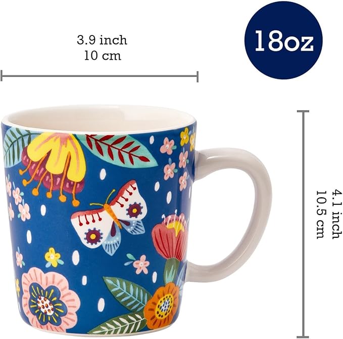 Bico Alice in Dreamland Ceramic Mugs, Set of 4, for Coffee, Tea, Drinks, Microwave & Dishwasher Safe