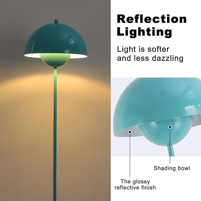 COSYLUX Modern Floor Lamp for Living Room, Industrial Tall Standing Lamp for Bedroom, Metal Shade Reflecting Light Reading Floor Lamp for Office, Nursery Room, Corner(Light Green)