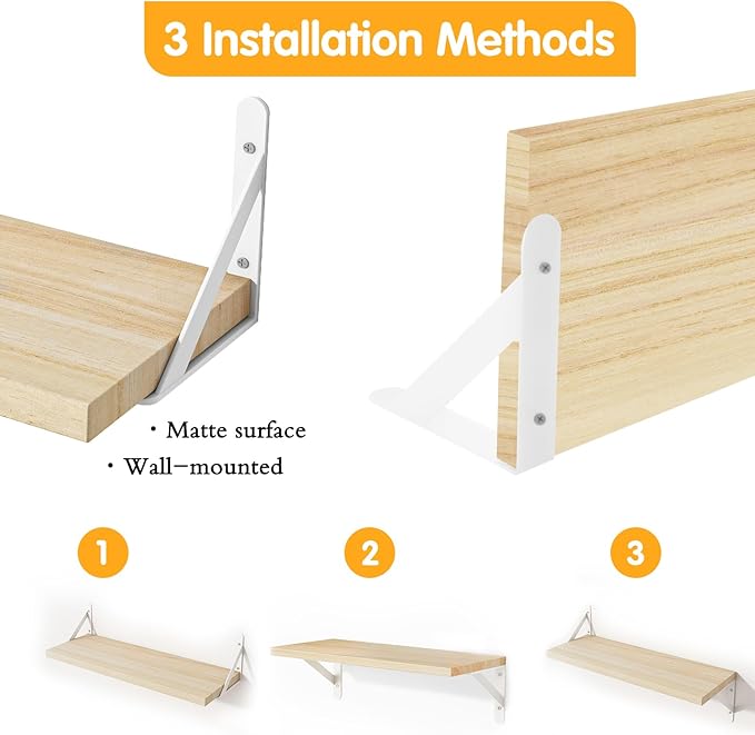 YGEOMER Floating Shelves for Wall, Different Sizes Natural Wood Wall Shelves for Living Room, Bathroom, Bedroom, Kitchen, Home Decor (Set of 4)