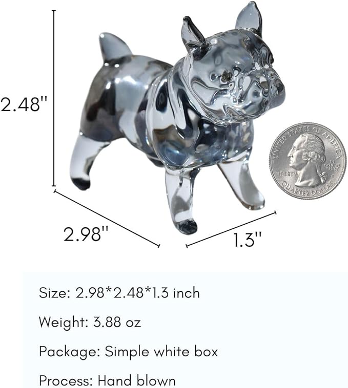 Crystal Glass Dog Figurine Glass Animal Decoration Standing Bulldog Paperweight Hand Blown Glass Art Animal Collectible Figurines Gift for Women