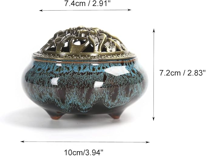 Ceramic Incense Burner, Coil Cone Stick Incense Burner Holder, Home Ornaments Incense Seat, Disc Censer Zen Decor (Fambe Blue)