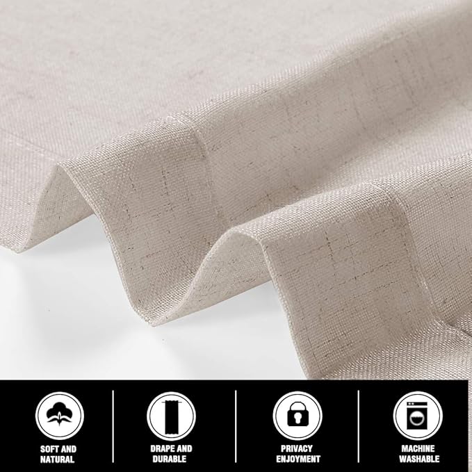 PrinceDeco Linen Curtains 84 Inches Long Soft Thick Linen Burlap Curtains for Living Room/Bedroom Country Rustic Linen Blended Curtains 2 Panels Set(Angora, 52" W x 84" L)