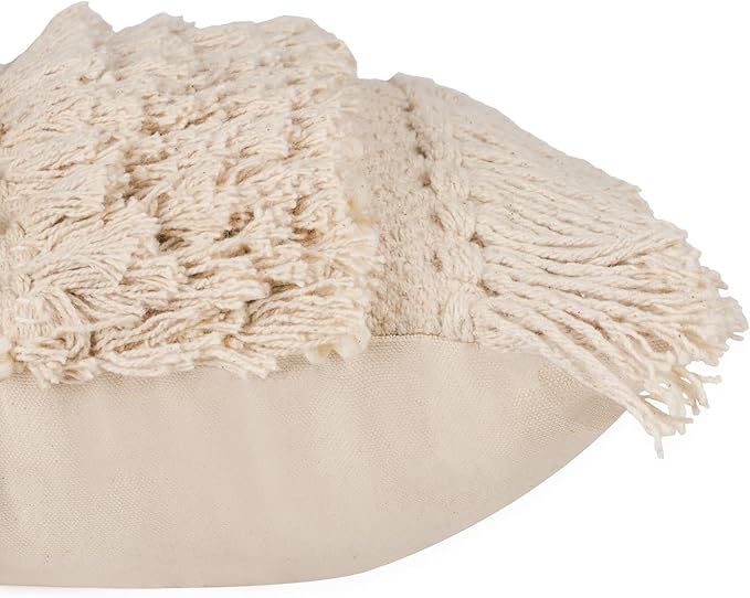 REDEARTH · Boho Textured Throw Pillow Cushion Covers- Lumbar Woven Tufted Decorative Farmhouse Cases Set for Couch, Sofa, Bed, Chair, Dining, Patio, Outdoor; 100% Cotton (12"x20", Natural) Pack of 2