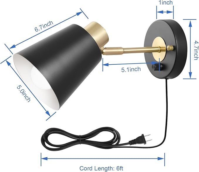 Wall Sconce Plug in, Remote Control Dimmable Wall Sconces and Adjustable Color Temperature 2700K-6000K Wall Lights with Plug in Cord, Wall Mounted Light for Bedroom Bedside(2 Pack, 2 Bulbs)