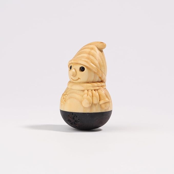 Christmas Snowman Wooden Figurine,Miniature Wooden Festive Snowman Tumbler Art Decoration Carved Garden Statue,Desk Decoration Lovely Gift Home Decor Figurine Table Living Room Holiday Decoration