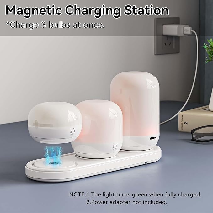 SUNMORY Rechargeable Night Light, Table Lamp for Bedroom, Dimmable Bedside Lamp with Magnetic Charging Station, Small Nightstand Lamp, LED Night Lights with 12 RGB Colors, Timer & Remote Control
