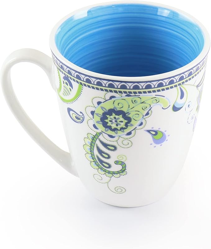 Elama Blue Crush 16 Piece Round Porcelain Dinnerware Set Mandala Paisley