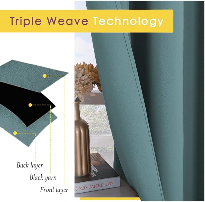 NICETOWN Modern Blackout Curtains Noise Reducing for Bedroom, Greyish Blue, 2 Panels, W34 x L70 -Inch, Thermal Insulated and Privacy Room Darkening Drape Panels for Boy's Guest Room Door Window