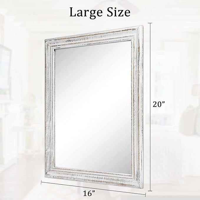Wall Mirror with Rustic Wood Frame Rectangle Hanging Mirrors for Wall Large Decorative for Bathroom Bedroom Farmhouse Living Room Entryway 20"x16"