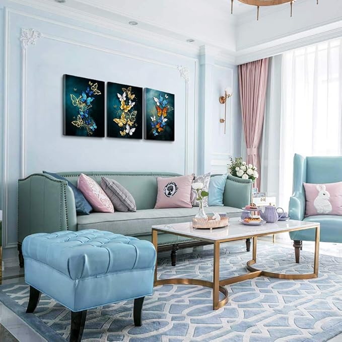 Living Room Wall Decor Canvas Wall Art for Bedroom Bathroom wall painting Artwork Blue background Abstract butterfly pictures office wall decorations for kitchen 3 Panels Modern fashion family decor
