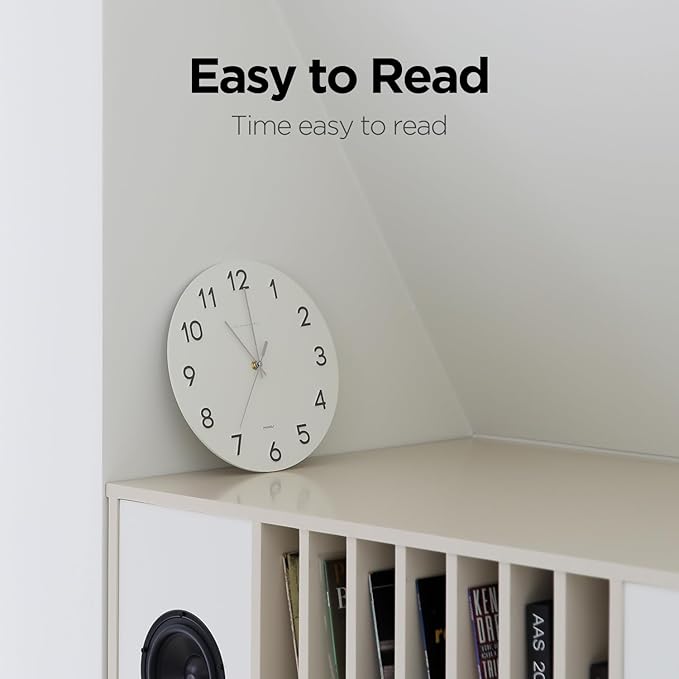 mooas 3D Numbers Modern Wall Clock, 12" Silent Non-Ticking Sweep Movement Decorative Battery Operated Analog Wall Clock for Home Décor Living Room Kitchen Bedroom Office School Hotel (Cream)