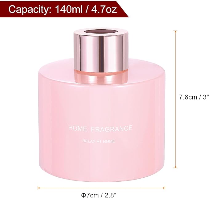 HARFINGTON Empty Glass Diffuser Bottle 140ml/4.7oz Refillable Fragrance Accessories Aromatherapy Jar Container for Replacement Reed Diffuser DIY Home Bathroom Pink with Gold Tone Cap