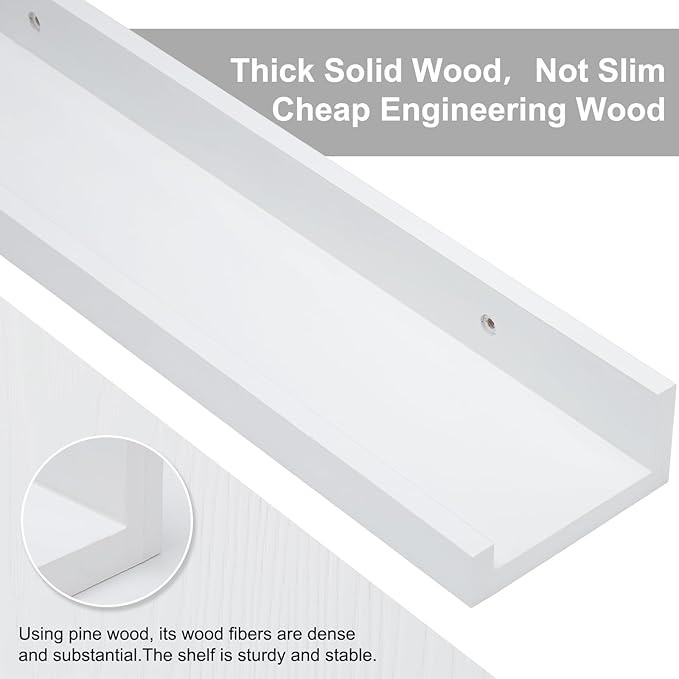MBYD White Floating Shelves 36 Inches Long, Picture Ledge Wall Shelf for Frames Photo Albums, Wall Mounted Photo Shelves with Ledge Set of 3 Same Dimension for Bedroom Bathroom Living Room Kitchen
