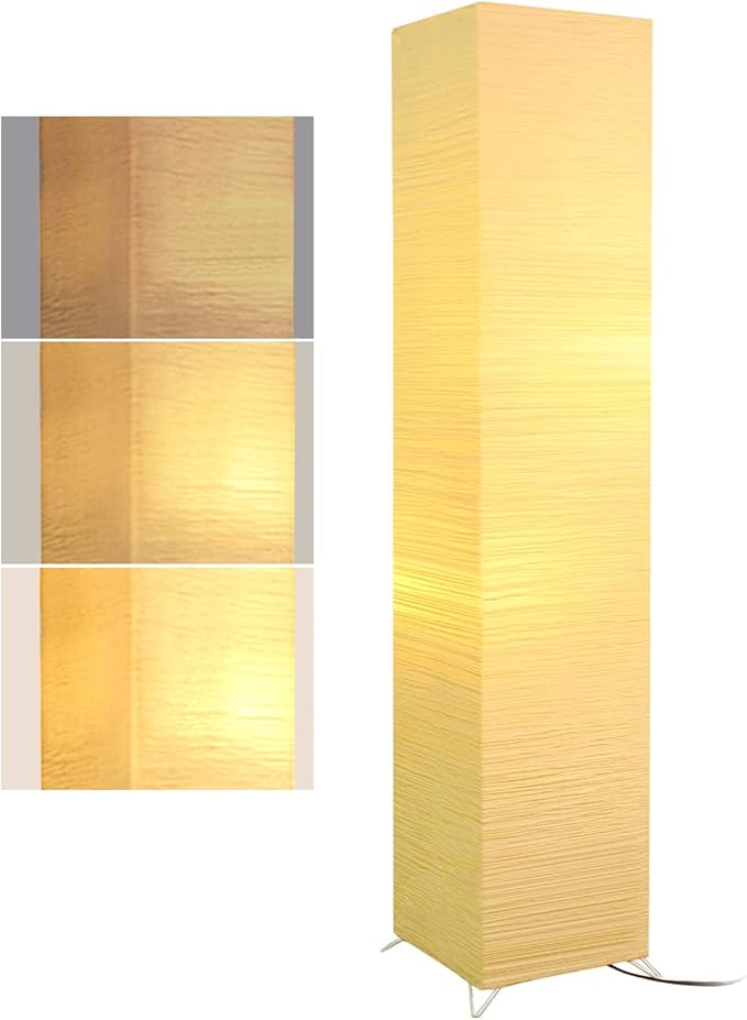 Modern Floor Lamp, Dimmable 3 Levels Brightness Paper Tall Lamp Standing Lamps with Lampshade, 55'' Minimalist Floor Lamps for Office, Kids Room, Reading, Home Decor (Light Beige)
