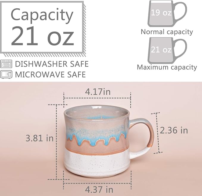 Bosmarlin Large Ceramic Coffee Mug, Big Tea Cup, 7 Colors to Choose, 21 Oz, Dishwasher and Microwave Safe, 1 PCS (White)