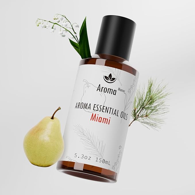 Diffuser Oils Scents - Miami Essential Oil Blend - Luxury Hotel Inspired Home Aromatherapy Diffuser Oil - Pear, Lily of The Valley, Cedar - for Diffuser, Humidifier, Ultrasonic, Reed - 150ML