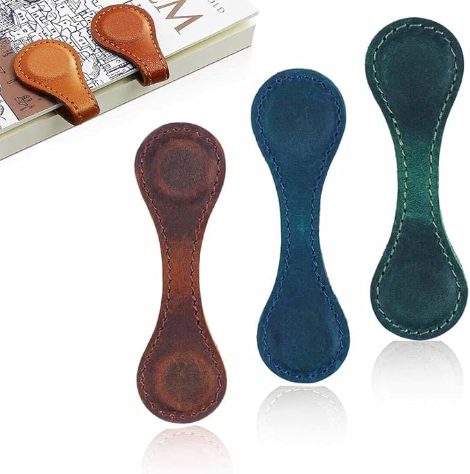 Leather Magnetic Book Clip - 3PCS Magnetic Bookmarks for Readers (Sparkling Pink, Silver, Black) (Pure Color: Green, Blue, Coffee)