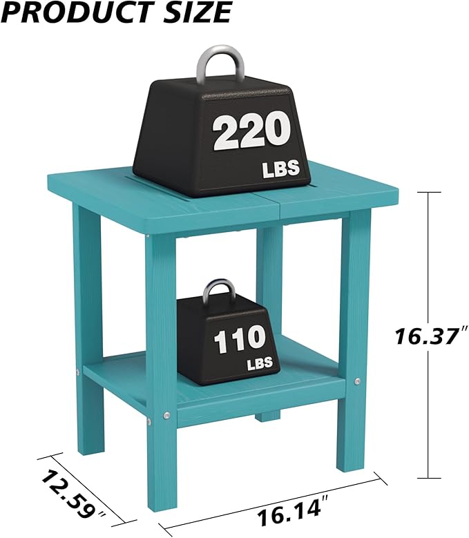 2-Tier Adirondack Square Outdoor Side Table, Pool Composite Patio Table, Weather Resistant End Table for Patio, Backyard, Pool, Easy Maintenance - Aruba