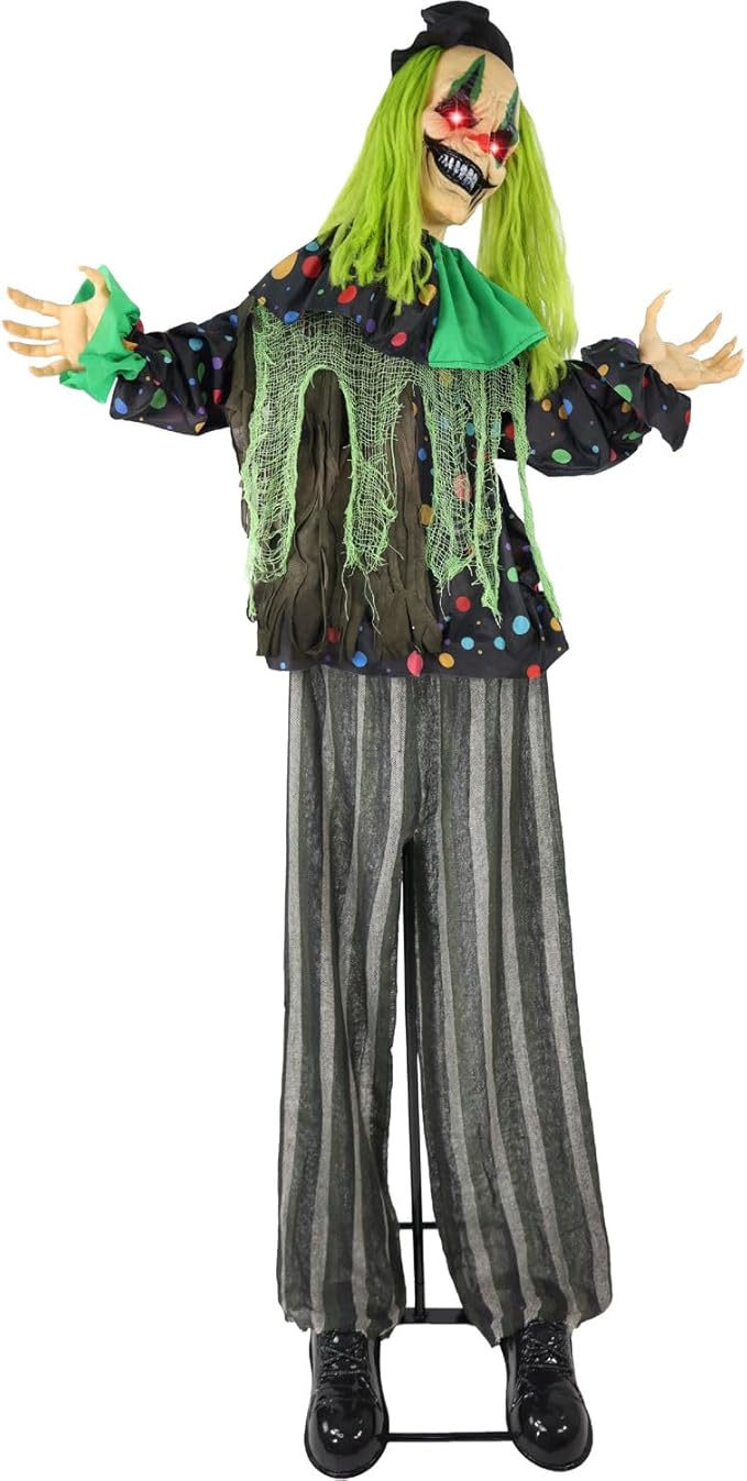 Haunted Hill Farm Lifesize Animatronic Scary Talking Clown with Touch Activated Lights and Sound, Battery-Operated Indoor or Covered Outdoor Halloween Decoration