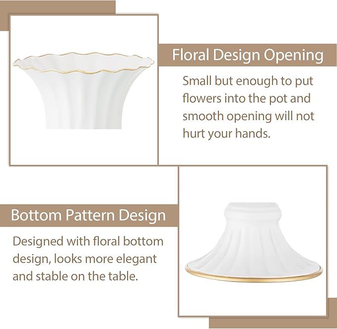 Sziqiqi Metal Vases for Fake Flowers Rustic White Flower Pot for Indoor Outdoor Elegant Floral Plant Holder for Garden Wedding Home Farmhouse Decor 9in