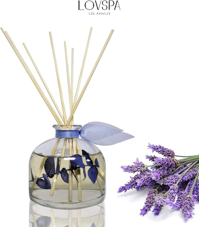LOVSPA Lavender & Eucalyptus Scented Sticks Reed Diffuser Set - DE-Stress Scented Sticks - Relaxing Blend of Woody Lavender, Sage, Eucalyptus & Rosemary Essential Oils