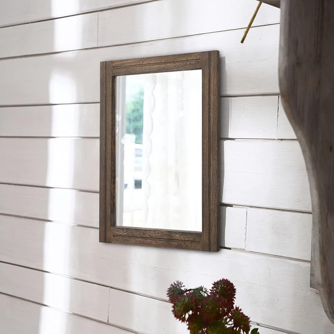 AAZZKANG Rustic Wood Mirror Rectangle Decorative Wall Hanging Mirrors with Frame for Bedroom Living Room Bathroom Home Entryway