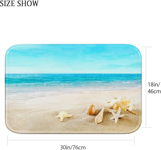 Britimes Bath Mat for Bathroom, Blue Beach Starfish Sea Washable Cover Floor Rug Carpets Floor Mat Bathroom Decorations 18x30 Inches for Kitchen Bedroom Indoor