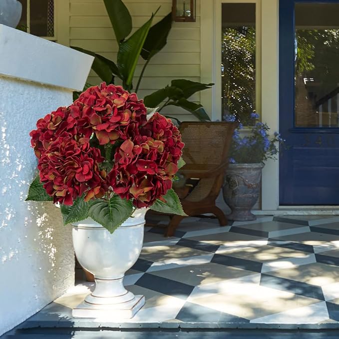 Red Hydrangea Artificial Flowers Large Artificial Hydrangeas Silk Red Fall Flowers for Home Decor Indoor Wedding Flowers Bouquets Faux Flowers Kitchen Centerpiece Table Decorations