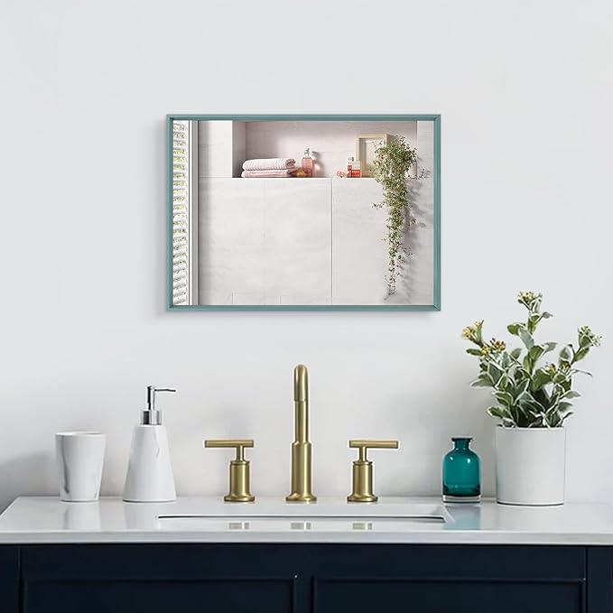AAZZKANG Metal Framed Rectangle Wall Mounted Mirror Decorative Modern Bedroom Bathroom Vanity Mirrors Vertical or Horizontal Blue