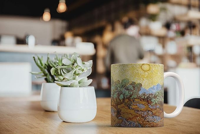 MUGBREW Classic Art Olive Trees With Yellow Sky And Sun Vincent Van Gogh Ceramic Coffee Mug Tea Cup, 11 OZ