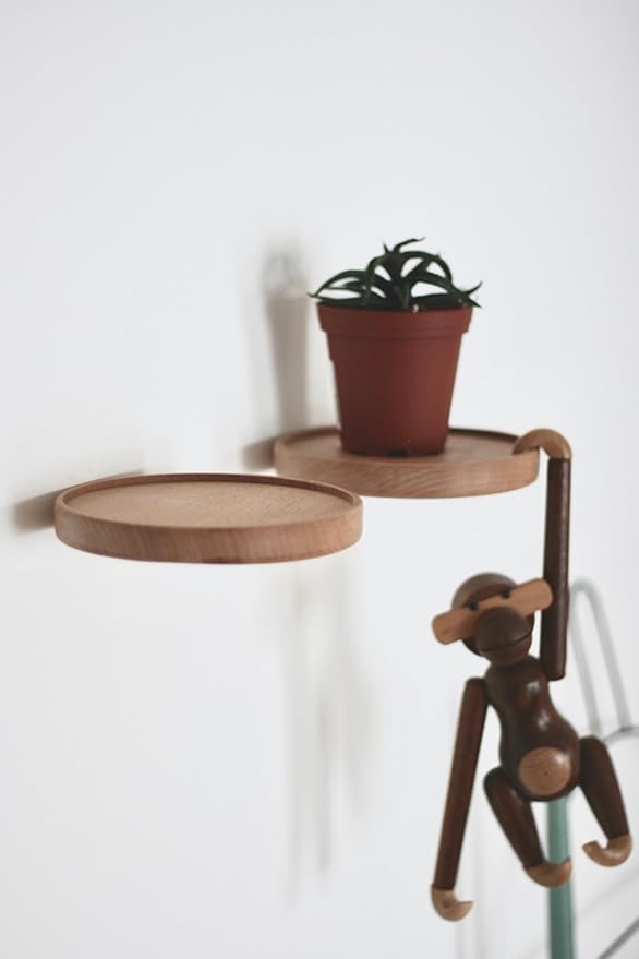 Coracle Floating Shelf wood round Wall Mounted Showcase Wall Shelf Hanging Planter Storage Wooden Shelf for plants photo candle Invisible Wall Decoration Design (Set of 3 Diameter Ø5.9 inch)