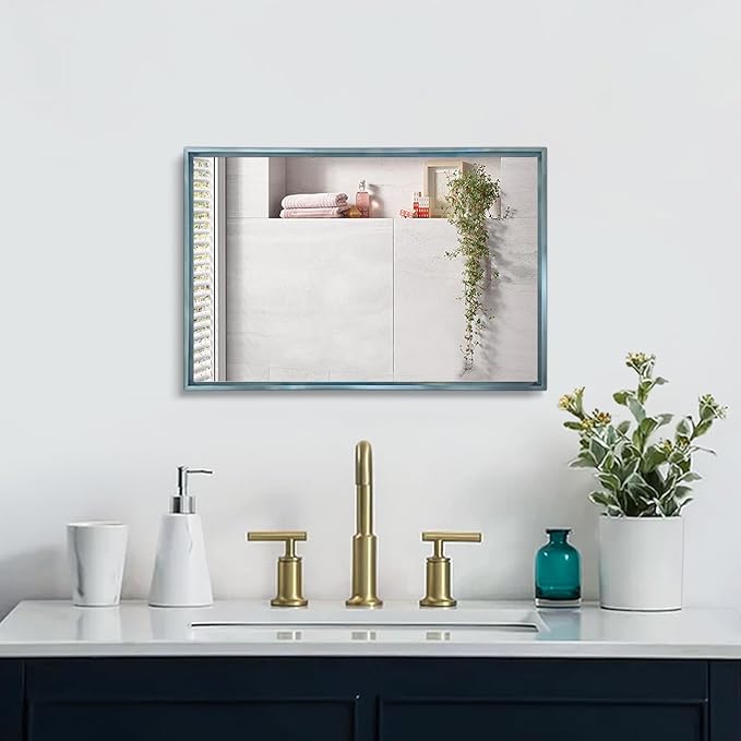 AAZZKANG Mirror Wall Decor Metal Framed Modern Wall-Mounted Mirrors for Bedroom Bathroom Living Room Rectangular Vanity 20"x16"