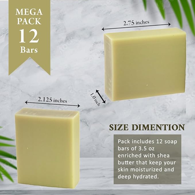 French Pear Scented Natural Soap Bars (12 Bars), 3.5oz Moisturizing French Triple Milled Soap Bars Enriched with Shea Butter - Pure Plant Oil Bath & Body Bars
