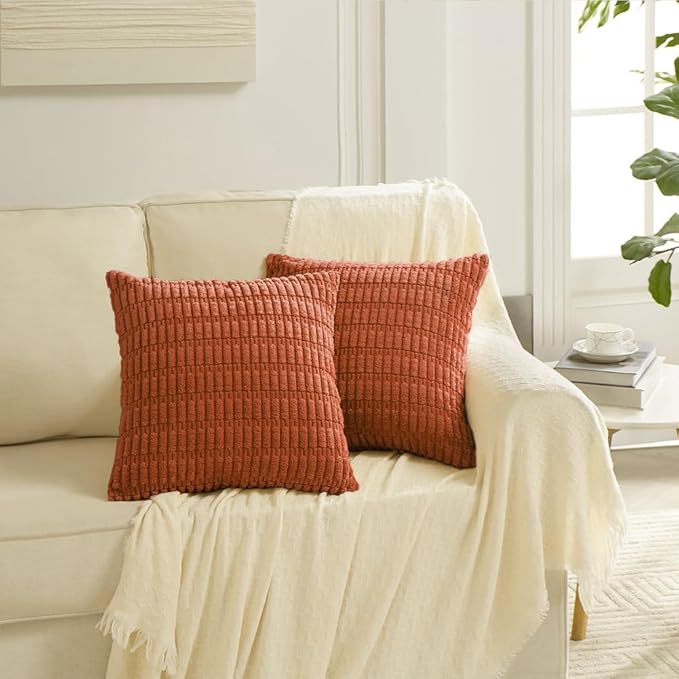 Fancy Homi 4 Packs Boho Burnt Orange Fall Decorative Throw Pillow Covers 24x24 Inch for Couch Bed Sofa, Rustic Modern Farmhouse Home Decor, Soft Plush Corduroy Cute Square Cushion Case 60x60 cm