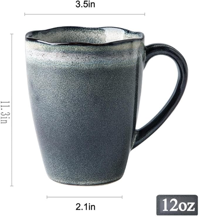 Ceramic Coffee Mugs, Set of Two, Furnace transmutation Craft, 12oz, Vintage Tea Cups with Handle for Office/Home, Handmade Pottery Mug, Corrugated Rim, Dishwasher& Microwave Safe. (Blue)