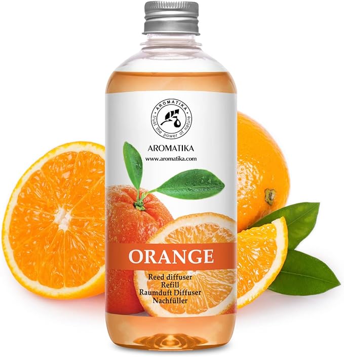 Orange Reed Diffuser Refill 17 Fl Oz (500ml) - Room Fragrance Diffuser with Natural Essential Orange Oil - Best for Aromatherapy - Reed Diffuser Oil Refill Orange for Spa - Home - Kitchen - Office