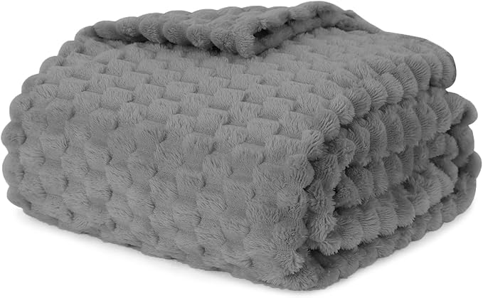Puncuntex Grey Throw Blanket 90"×90" inches Fuzzy 3D Jacquard Decorative Flannel Fleece Super Soft Plush Cozy Blanket for Couch Sofa Chair Lightweight