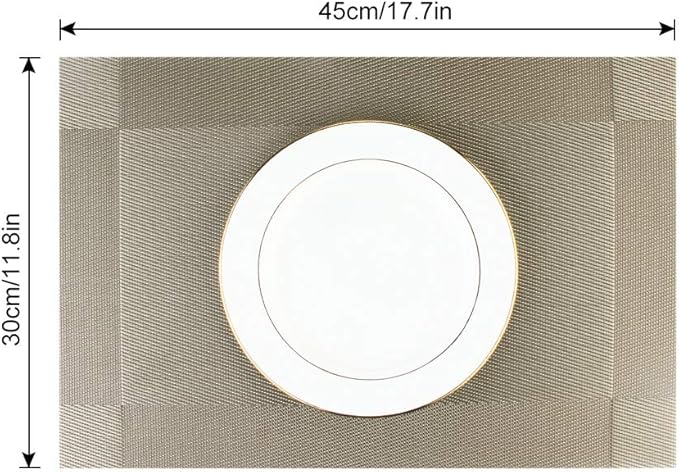 DACHUI Placemats, Heat-Resistant Placemats Stain Resistant Anti-Skid Washable PVC Table Mats Woven Vinyl (6pcs, Coffee-Cross)