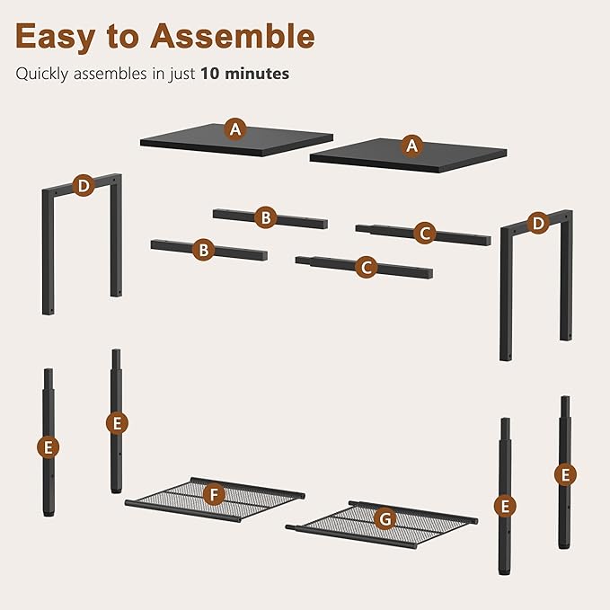 Hoctieon 2 Tier End Table, Sofa Side Table, Narrow Side Table with Storage, Slim Nightstand for Small Spaces, Metal Frame, for Living Room, Bedroom, Sofa Couch, Hall, Black