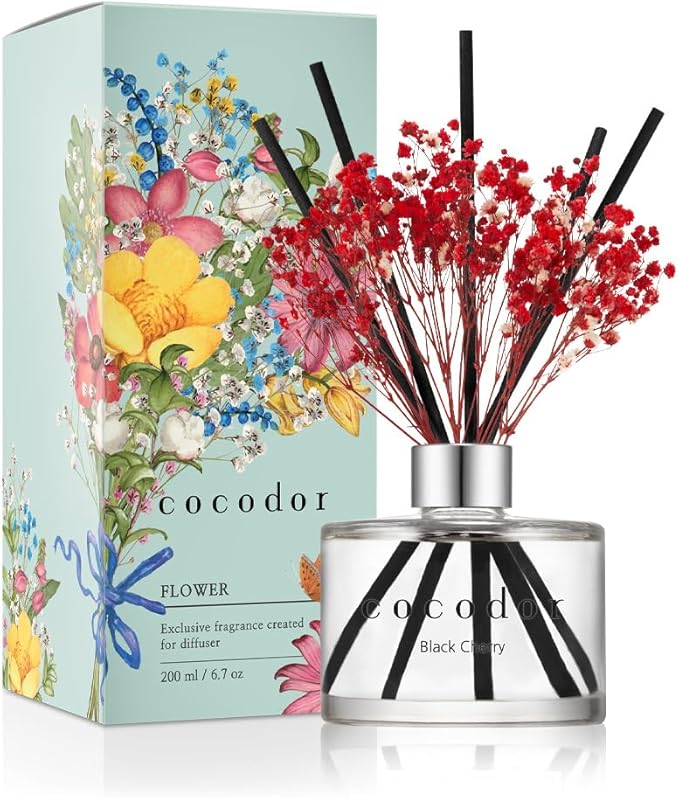 COCODOR Preserved Real Flower Reed Diffuser/Black Cherry / 6.7oz(200ml) / 1 Pack/Reed Diffuser Set, Oil Diffuser & Reed Diffuser Sticks, Home Decor & Office Decor, Fragrance and Gifts
