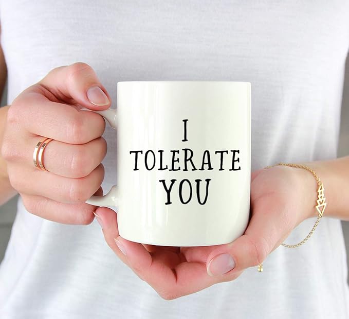 Andaz Press Valentine’s Day Funny 11oz. His Her Couples Coffee Mug Gift, I Tolerate You, 1-Pack, Gift Box